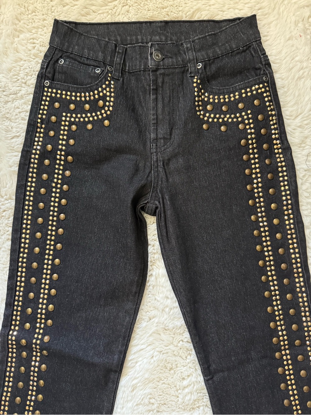 Diane Gilman Black Jeans with Gold Stud Detailing